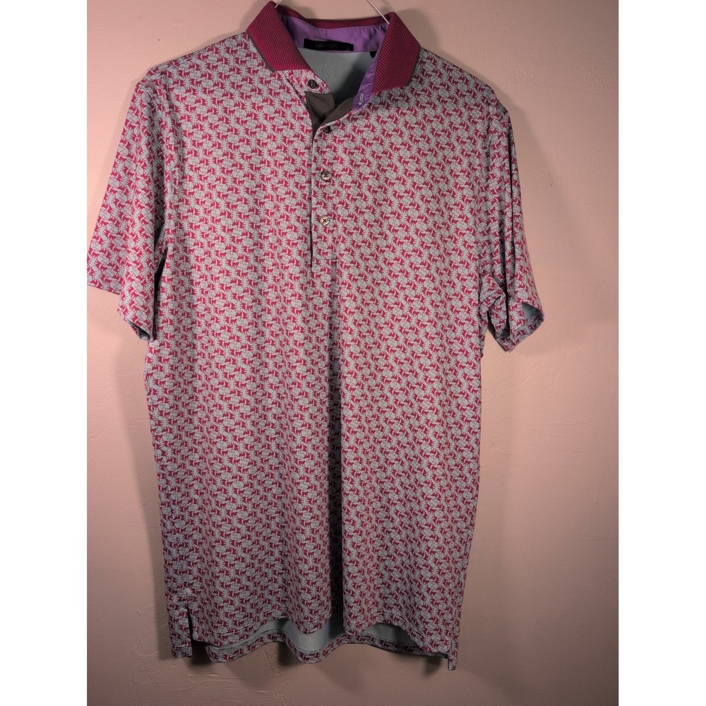Greyson Golf Polo Mens Large Blue Pinkish Purple Monkeys